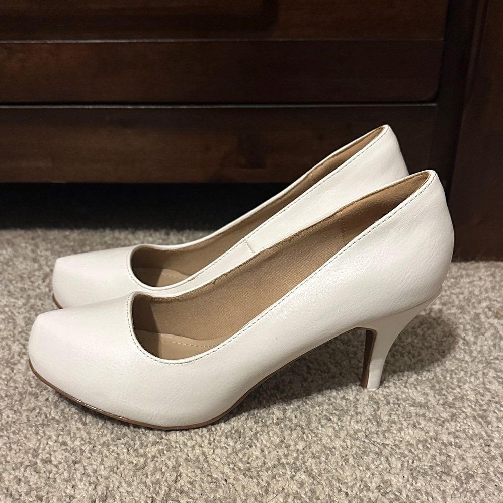 White 3 inch heels.